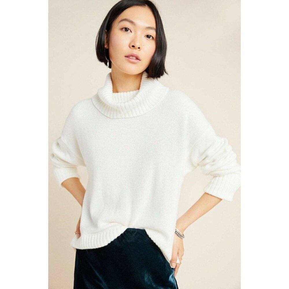 Anthropologie Blair Turtleneck Sweater, White, Size XS